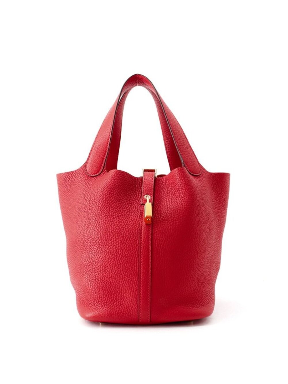 Hermes Handbag Picotin Lock MM Rouge Casaque Gold Taurillon Clemence Tote